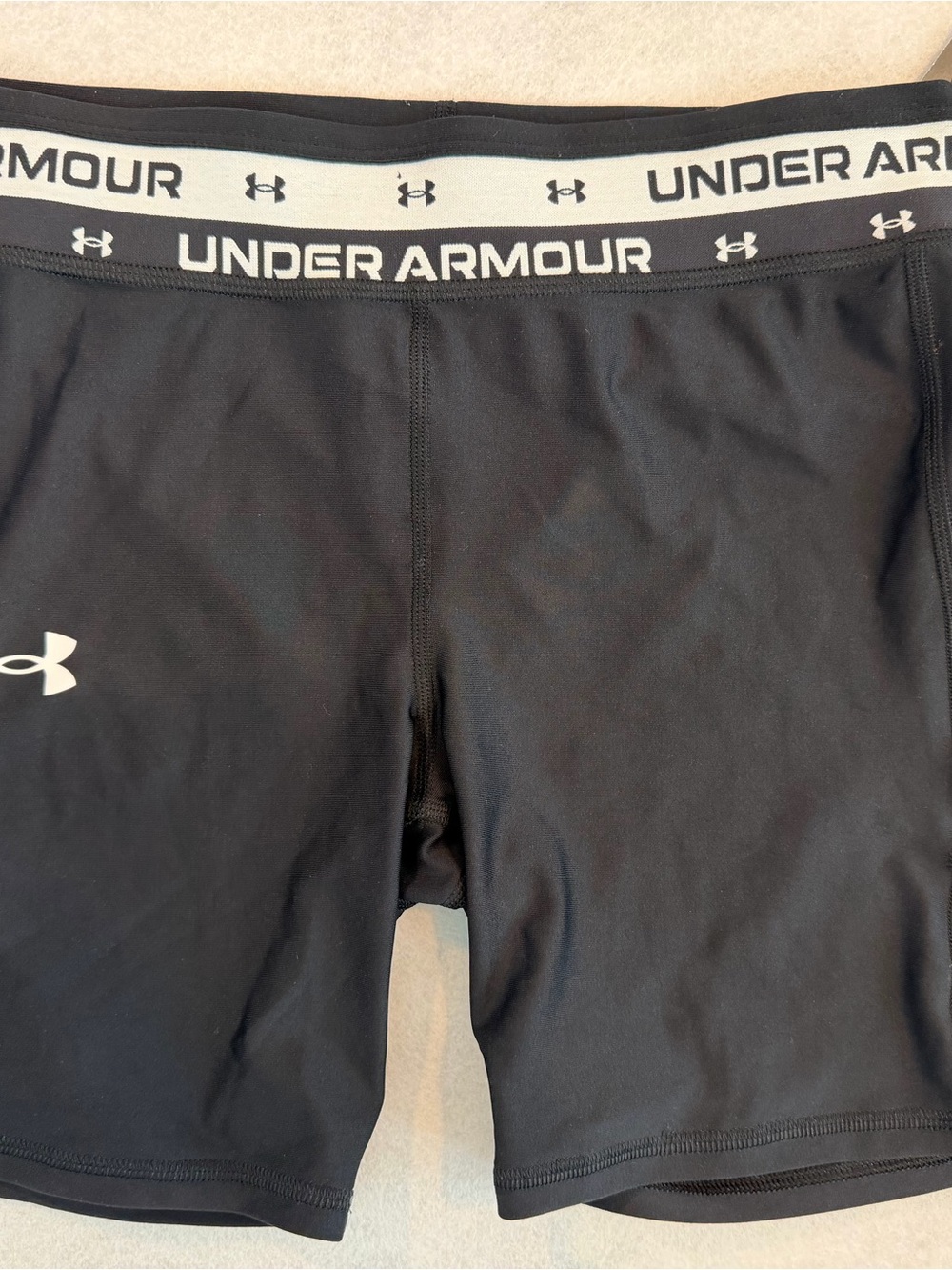 Youth XL Spandex Under Armour Black Compression Shorts w/ White Logo Bike Shorts